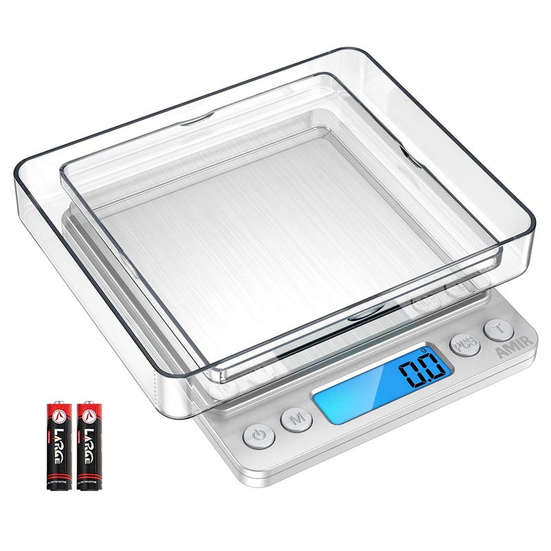 AMIR Digital Kitchen Scale 3000g 001oz 01g Pocket Coffee Scale Mini Food Scale Pro Electronic Jewelry Scale with BackLit LCD Display Tare PCS Functions Stainless Steel Batteries Included