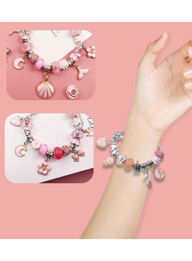 66PCS Charm Bracelet Making Kit, Girls Beads for Jewelry Making Kit, with Gift Box, for DIY Craft Jewelry Gift, For 7-14 Year Old Girl(Pink) - Image 3