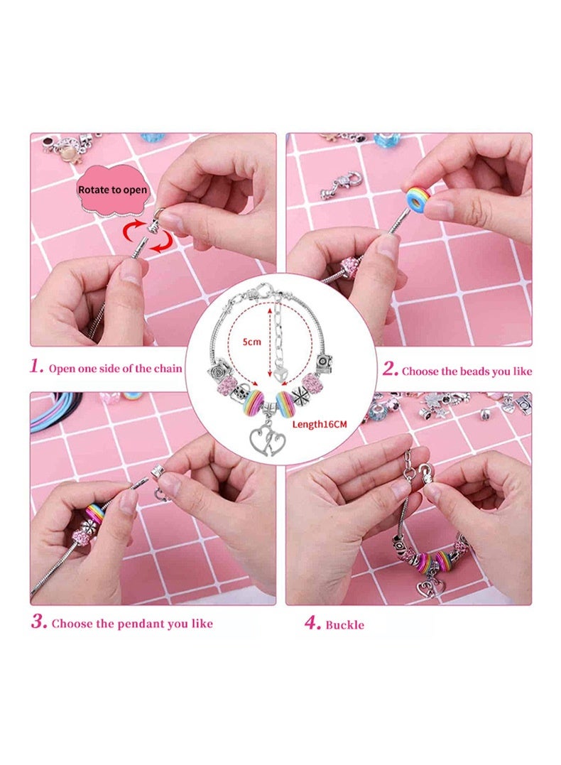 66PCS Charm Bracelet Making Kit, Girls Beads for Jewelry Making Kit, with Gift Box, for DIY Craft Jewelry Gift, For 7-14 Year Old Girl(Pink) - Image 4