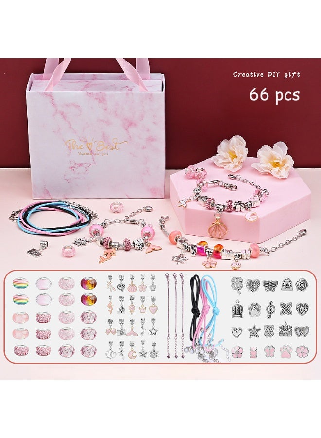 66PCS Charm Bracelet Making Kit, Girls Beads for Jewelry Making Kit, with Gift Box, for DIY Craft Jewelry Gift, For 7-14 Year Old Girl(Pink) - Image 2