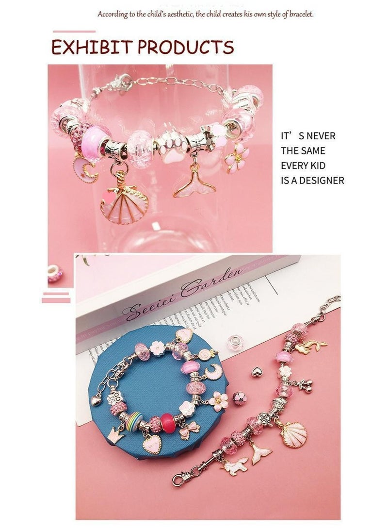 66PCS Charm Bracelet Making Kit, Girls Beads for Jewelry Making Kit, with Gift Box, for DIY Craft Jewelry Gift, For 7-14 Year Old Girl(Pink) - Image 5