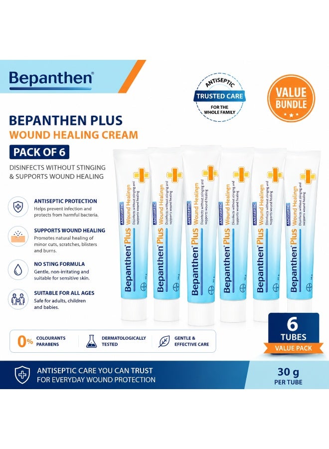 Bepanthen Plus Wound Healing Cream Bundle Pack of 6 (30g Each) – Antiseptic Cream for Minor Cuts, Burns, Scratches & Skin Protection - Image 1