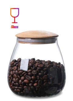 Excefore Clear Glass Storage Canister Holder, 400 ML/13 FL OZ Glass Food Storage Containers, with Airtight Bamboo Lid, Round Decorative Container Jar, for Coffee, Spice, Candy, Salt, Condiment, Pepper, Sugar  - Image 1