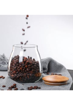 Excefore Clear Glass Storage Canister Holder, 400 ML/13 FL OZ Glass Food Storage Containers, with Airtight Bamboo Lid, Round Decorative Container Jar, for Coffee, Spice, Candy, Salt, Condiment, Pepper, Sugar  - Image 2