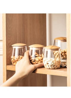 Excefore Clear Glass Storage Canister Holder, 400 ML/13 FL OZ Glass Food Storage Containers, with Airtight Bamboo Lid, Round Decorative Container Jar, for Coffee, Spice, Candy, Salt, Condiment, Pepper, Sugar  - Image 5