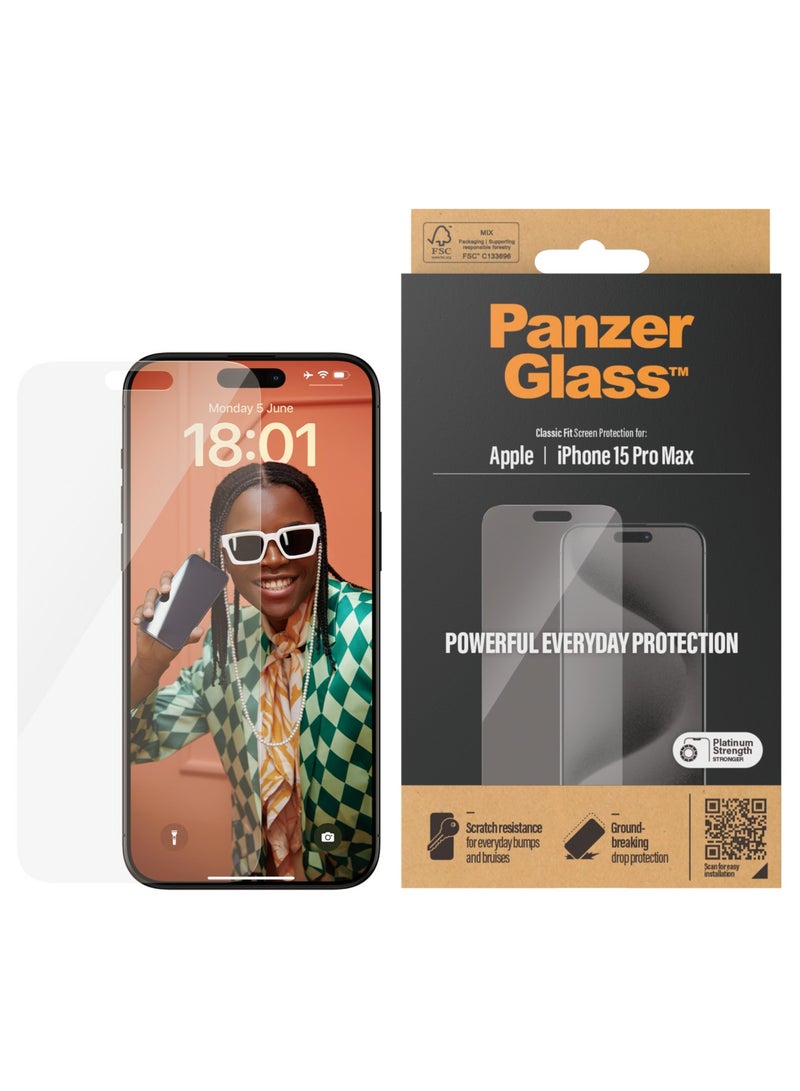 PanzerGlass بانزر جلاس واقي شاشة ايفون 15 برو ماكس | كلاسيكي ملائم - Image 1