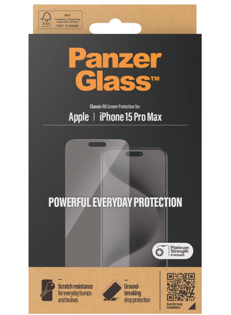 PanzerGlass بانزر جلاس واقي شاشة ايفون 15 برو ماكس | كلاسيكي ملائم - Image 3