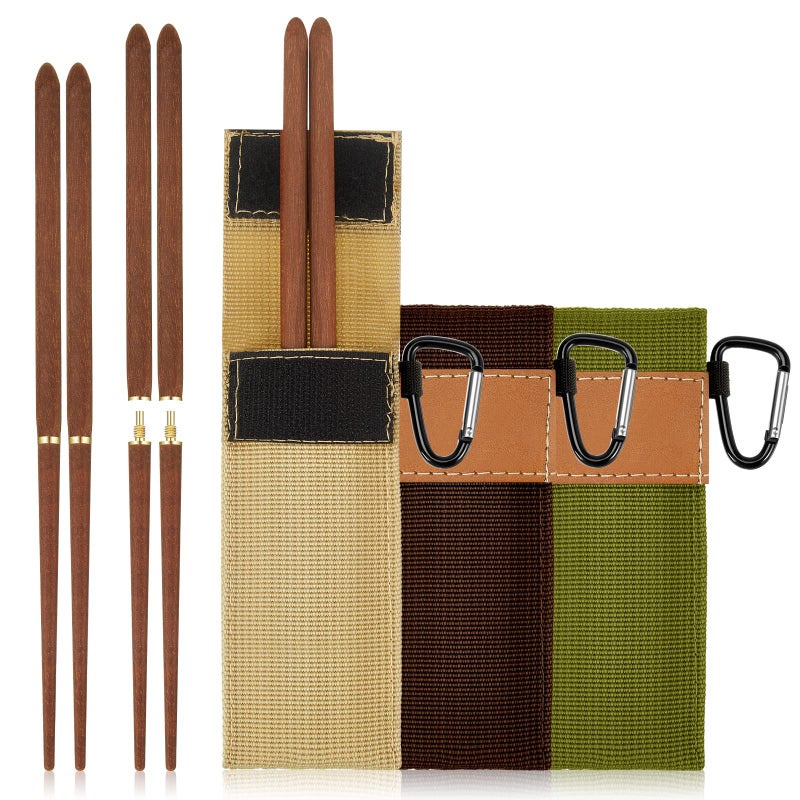 Cunhill Rosewood Foldable Wood Chopsticks Portable Outdoor Utensils Reusable Travel Chopsticks Collapsible with Carrying Pouch 6 Pieces 