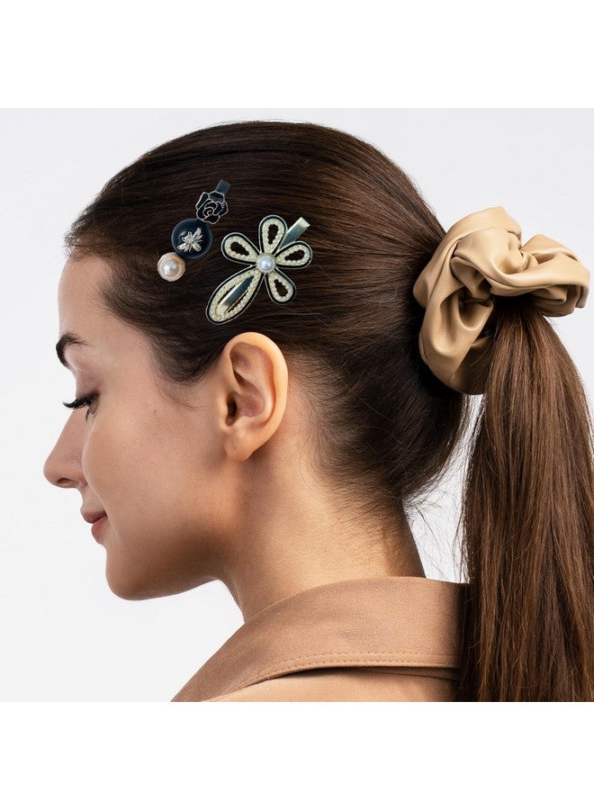 JPV Korean Fashion Style Pearl Rhinestone Metal Hair Clips Stylish Hair Accessories Jewellery For Women's And Girls, Black and Flower Lock Hair Clip Pin (9 Pcs, Multicolor) - Image 5