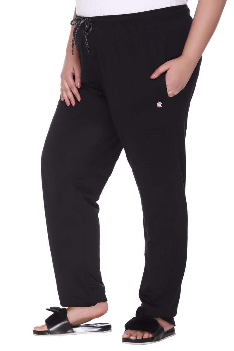 CUPID Woman's Regular Fit Cotton Track Pants, Lower, Sports Trouser,Night Pants, Joggers for Lounge n Gym Wear for Ladies Black - Image 1