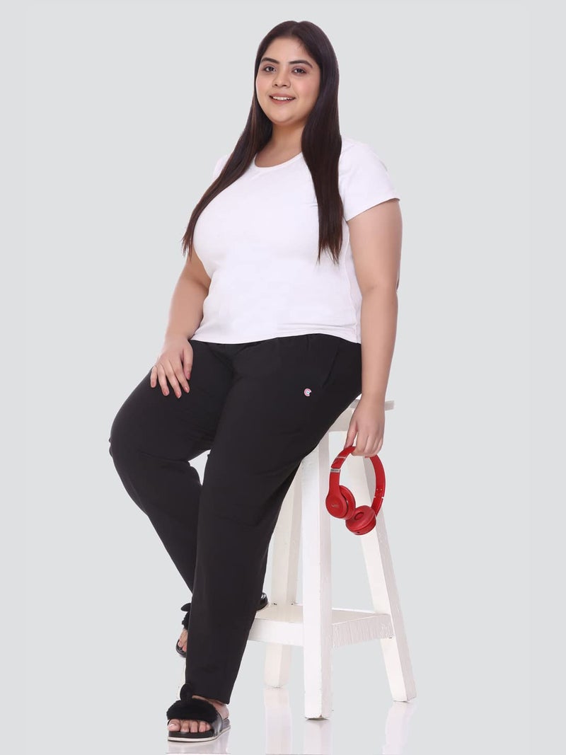 CUPID Woman's Regular Fit Cotton Track Pants, Lower, Sports Trouser,Night Pants, Joggers for Lounge n Gym Wear for Ladies Black - Image 2
