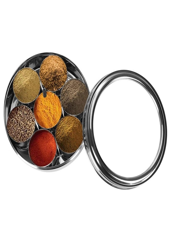 NATULIX Stainless Steel Masala Container | Masala box for Kitchen | Spice Box | Masala Dabba with See Through Lid with 7 Containers and Small Spoon | Silver | Medium 18cm | 1.5 Ltr - Image 5