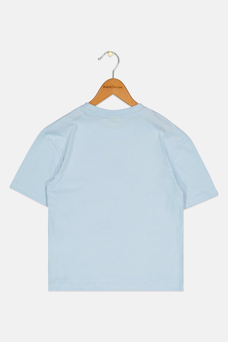 Peanuts Kids Girl Crew Neck Short Sleeves Graphic Print Top, Blue - Image 3