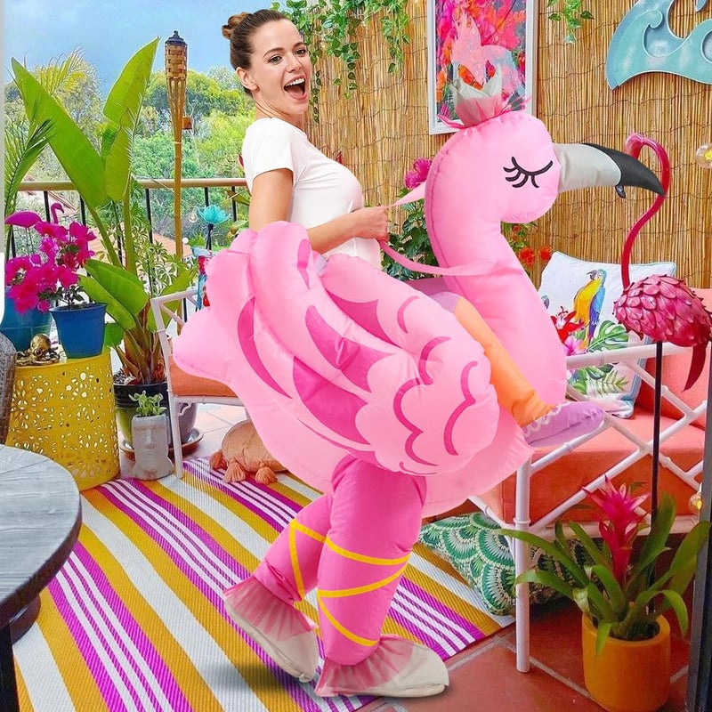 KOOY Inflatable Flamingo Costume Adult, Inflatable Costumes Women Men, Pink Flamingo Funny Suit Blow Up Costume for Adults, Party Halloween Costumes - Image 3