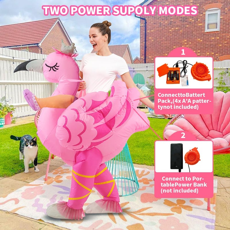 KOOY Inflatable Flamingo Costume Adult, Inflatable Costumes Women Men, Pink Flamingo Funny Suit Blow Up Costume for Adults, Party Halloween Costumes - Image 4