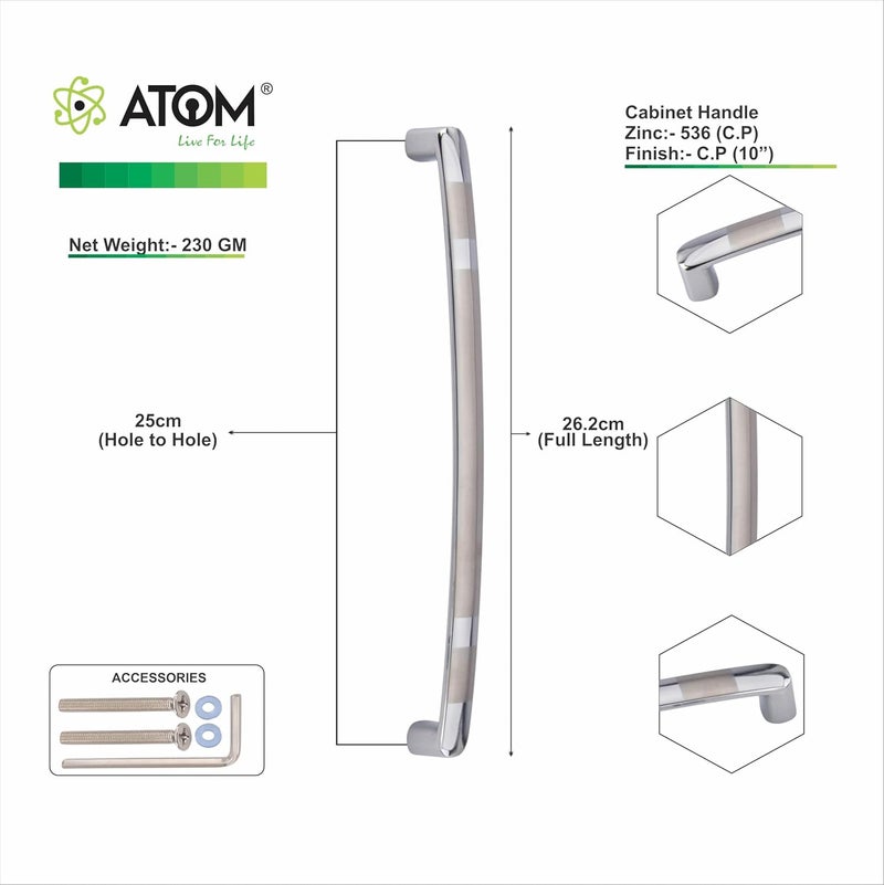 ATOM 10.3 inch Zinc Cabinet Pull Handle | Cppt Finish | Durable Door Handle for Home Cabinet & Drawer | Push Bar 536 | Pack of 2 - Image 5