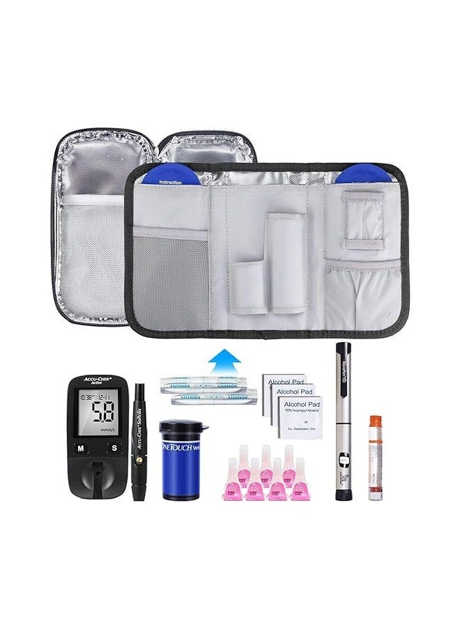 Leng Ke Insulin Cooler Travel Carrying Case, Diabetic Medication Organizer Insulated Cooling Bag with 2 Ice Packs(Black) - Image 2