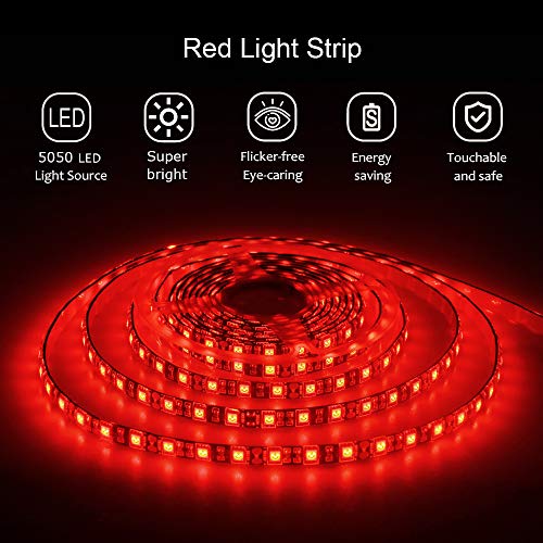 ALITOVE 16.4ft 5050 SMD Red LED Flexible Strip Ribbon Light 5M 300 LEDs Waterproof IP65 DC 12V for Home Garden Commercial Area Lighting, Without Power Supply - Image 5