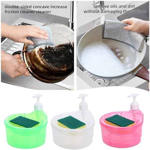 VYOOx 3 Piece Reusable Wire Dish Cloth Combo with Soap Dispenser & Scrubber Sponge | Multipurpose Kitchen Cleaning Set for Utensils, Sink & Stove Cleaning - Image 4