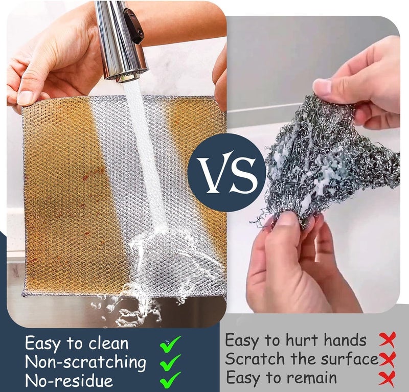 VYOOx 3 Piece Reusable Wire Dish Cloth Combo with Soap Dispenser & Scrubber Sponge | Multipurpose Kitchen Cleaning Set for Utensils, Sink & Stove Cleaning - Image 3