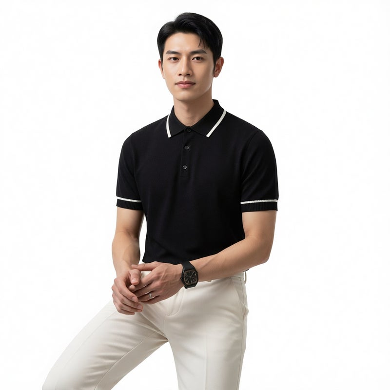 Men's Lightweight Knitted Polo Shirt Short Sleeve Casual Top - Image 2