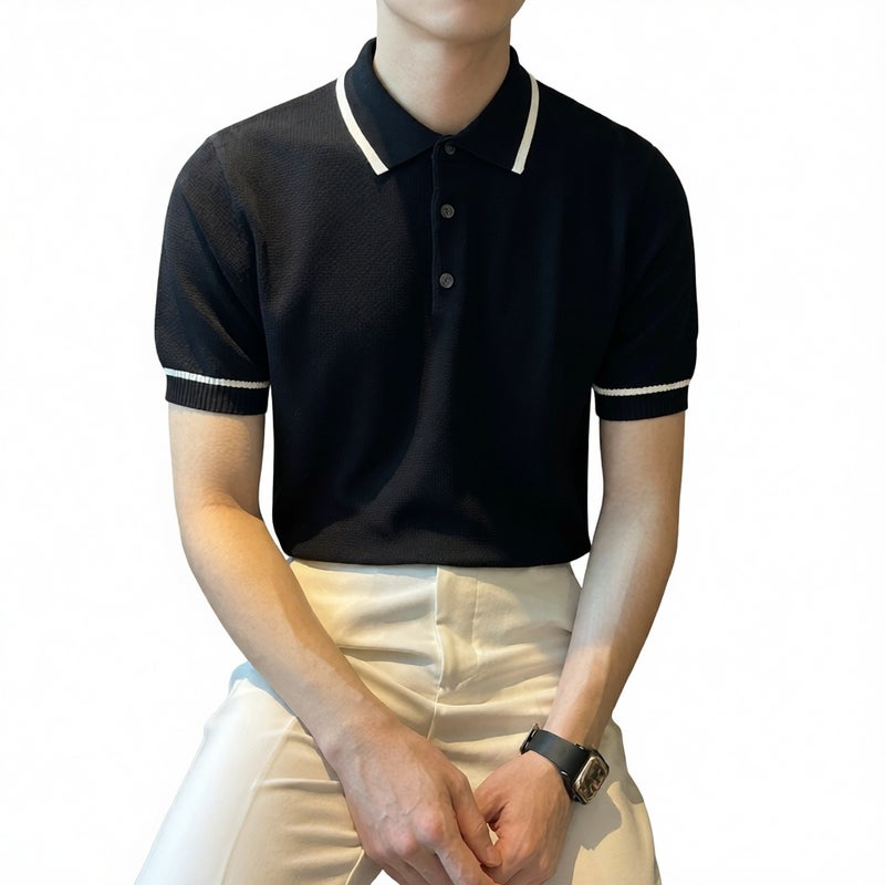 Men's Lightweight Knitted Polo Shirt Short Sleeve Casual Top - Image 4