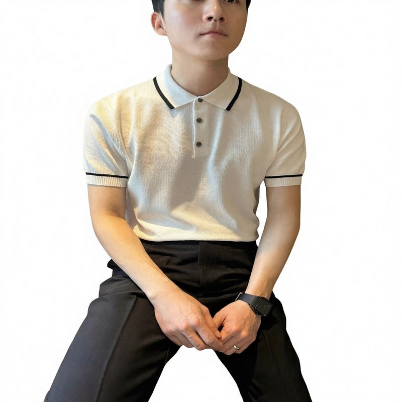 Men's Lightweight Knitted Polo Shirt Short Sleeve Casual Top - Image 1