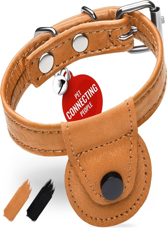WAUDOG Leather Cat Collar with Airtag Holder, Removable Bell for Small, Medium and Large Breeds Adjustable Long Lasting Classic Kitten Collars Boy & Girl - Image 1