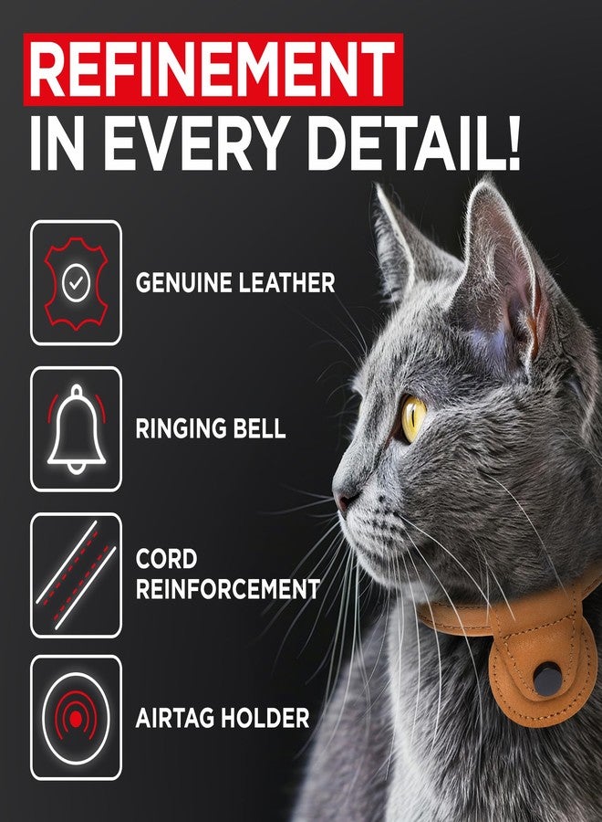 WAUDOG Leather Cat Collar with Airtag Holder, Removable Bell for Small, Medium and Large Breeds Adjustable Long Lasting Classic Kitten Collars Boy & Girl - Image 2