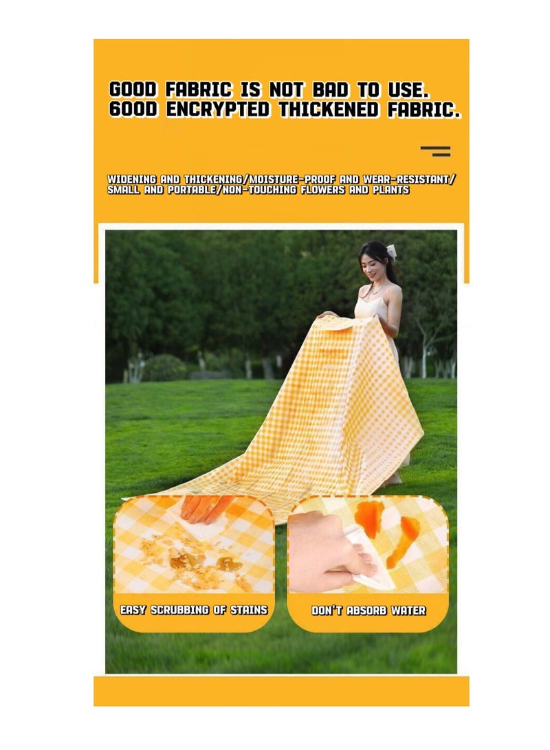 Large outdoor foldable waterproof picnic mat, moisture-proof and thick beach mat, portable for family outdoor camping, parks, and gardens, 200x200 cm（Yellow and white checkered） - Image 4