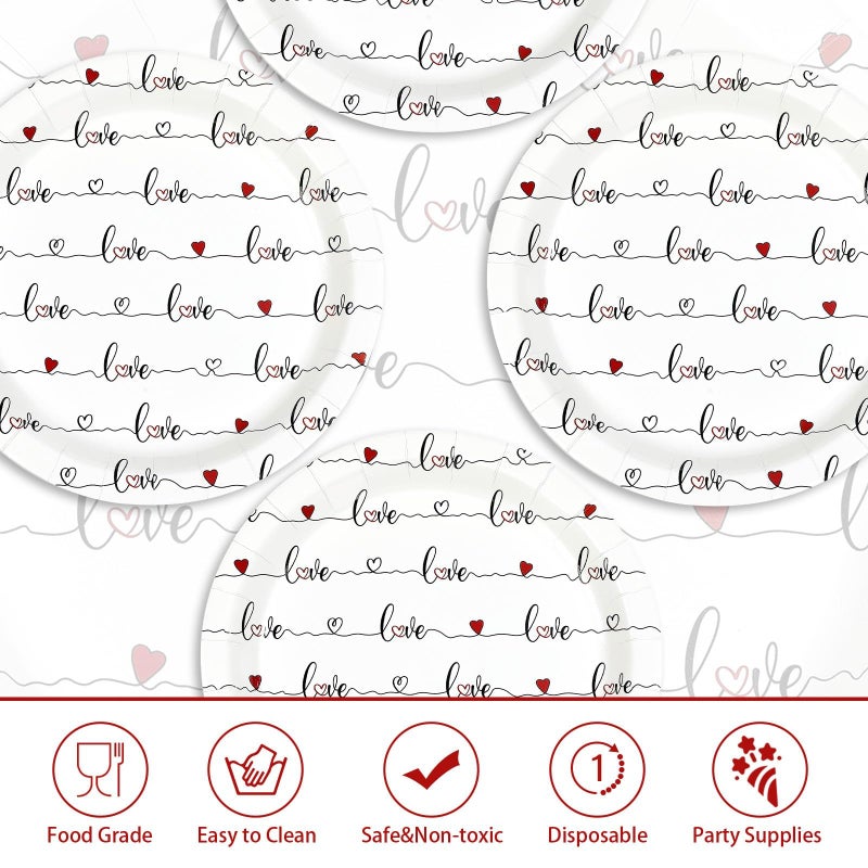Greencian 50Pcs Valentine's Day Paper Plates 9" Disposable Red Love Heart Paper Plates Red Hearts Dinner Plates for Valentine Wedding Anniversary Galentine Party Decorations - Image 2