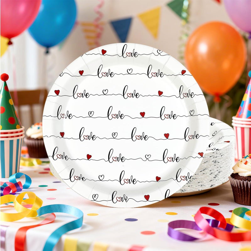 Greencian 50Pcs Valentine's Day Paper Plates 9" Disposable Red Love Heart Paper Plates Red Hearts Dinner Plates for Valentine Wedding Anniversary Galentine Party Decorations - Image 5