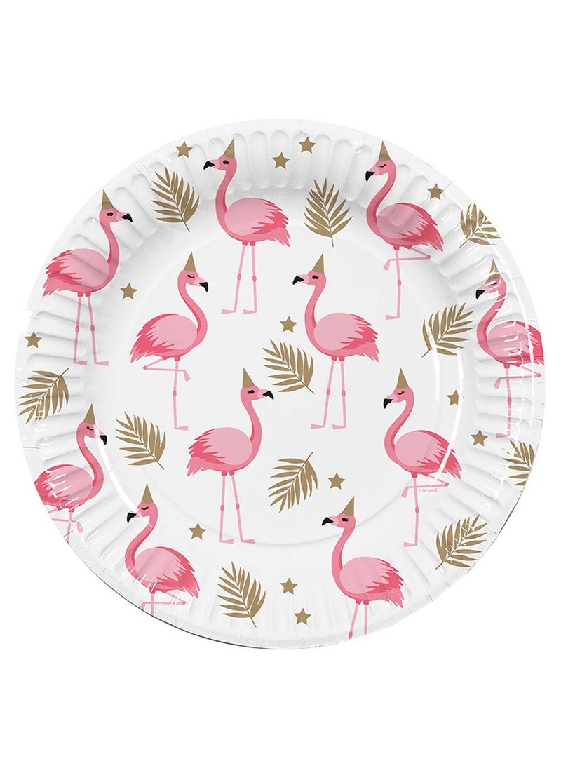 BOLAND Flamingo Tropical Disposable Paper Plates White Pink Gold 23cm 10-Pack - Image 1