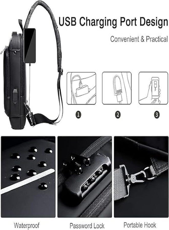 Aisbugur Anti-Theft Sling Backpack USB Charging Port Water-Resistant Crossbody Bag for Travel Hiking Cycling Everyday Commuter - Image 3