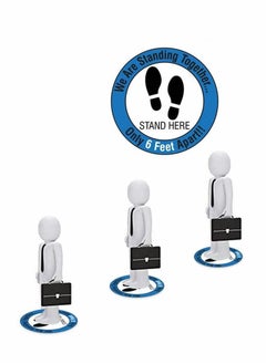 Y&D 5 Pcs Stand Here Safety Floor Signs Please Maintain a distance of 6 feet Social Distancing Zone Self Adhesive Sign Warning Tape Footprint Decals (Blue)  - Image 3