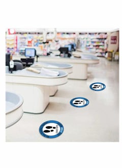 Y&D 5 Pcs Stand Here Safety Floor Signs Please Maintain a distance of 6 feet Social Distancing Zone Self Adhesive Sign Warning Tape Footprint Decals (Blue)  - Image 2
