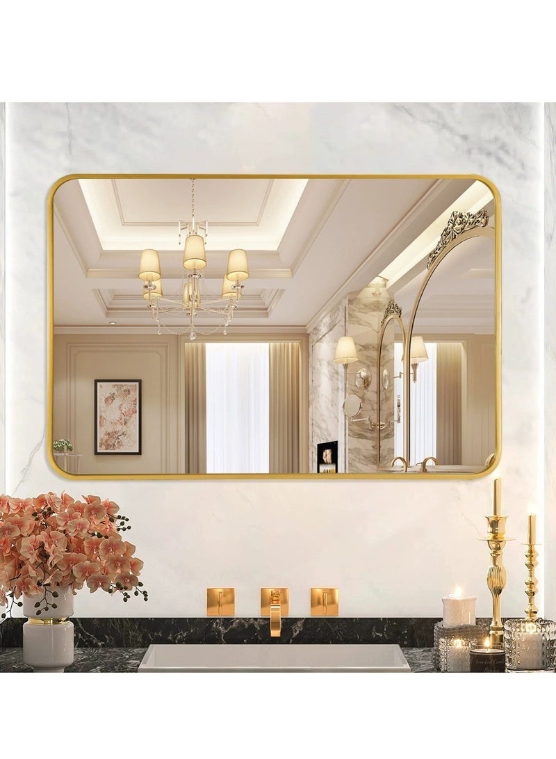 Wall Mounted Bathroom Mirror, 60 * 90cm Rectangular Makeup Mirror with Aluminum Alloy Frame, Can be Hung Vertically Or Horizontally, Stylish and Durable Home Decoration Mirror (Rounded Corner, LHJ-60*90) - Image 1