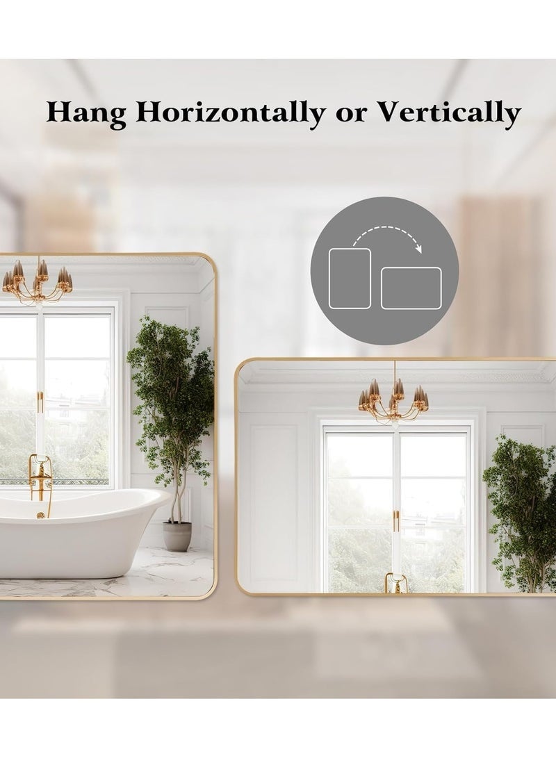 Wall Mounted Bathroom Mirror, 60 * 90cm Rectangular Makeup Mirror with Aluminum Alloy Frame, Can be Hung Vertically Or Horizontally, Stylish and Durable Home Decoration Mirror (Rounded Corner, LHJ-60*90) - Image 2