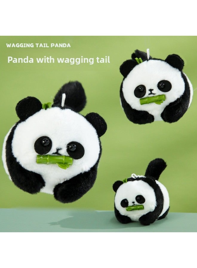 Le Jier With Keychain Bell Pull Rope Wagging Tail National Treasure Panda Doll Association Kitty Plush Toy Gift-Specifications:Little Cute Dog Yellow [with Tadpole Tie]
