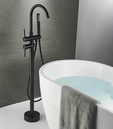 SHUNLI Freestanding Tub Faucet Tub Filler Floor Mount Bathtub Faucet with Handheld Shower Matte Black Shower Faucet Free Standing Bathroom Faucets SHUNLI - Image 3