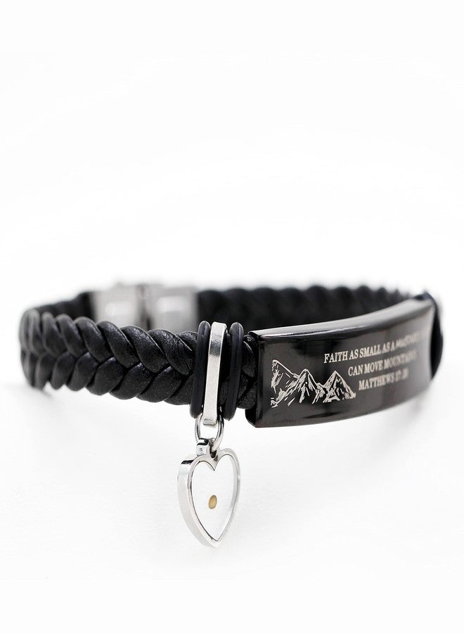 Uloveido Encouragement Gifts Faith Can Move Mountains Black Braided Leather Cuff Bracelet with Heart Mustard Seed for Men Women Dad Friends Birthday Graduation Gift Y1326 - Image 5