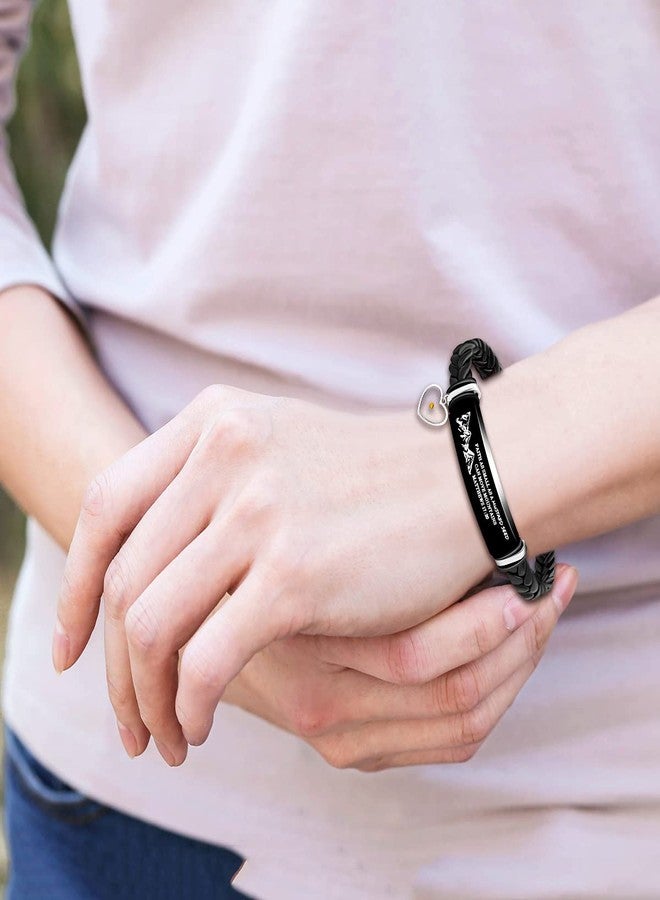 Uloveido Encouragement Gifts Faith Can Move Mountains Black Braided Leather Cuff Bracelet with Heart Mustard Seed for Men Women Dad Friends Birthday Graduation Gift Y1326 - Image 2