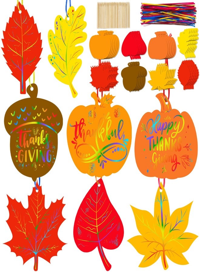 Eternity sky 64 Sets Fall Thanksgiving Crafts Colorful Scratch Art Kit - Image 1
