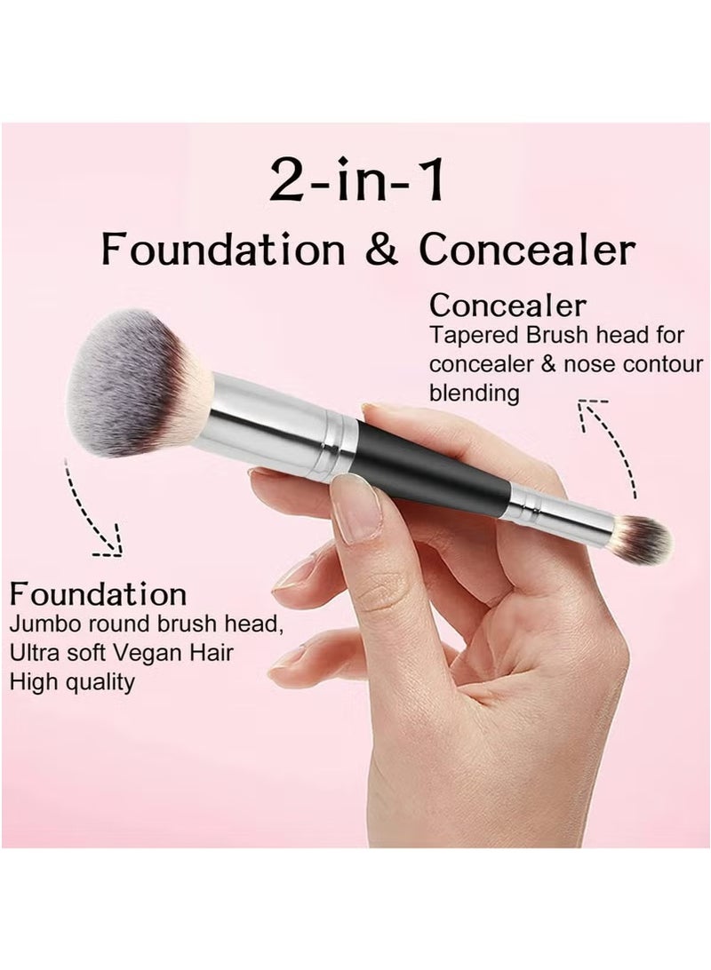 2-in-1 Double-Ended Makeup Brush, Professional Foundation & Concealer Tool for Liquid/Powder, Multi-Use Cosmetic Brush for Beginners & Artists - Image 5