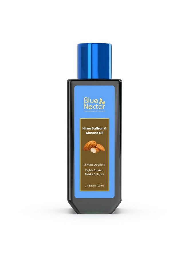 Blue Nectar Saffron & Almond Oil For Skin | Natural Stretch Mark Body Oil For Glowing Skin | Natural Skincare Oil For Pregnant Women & New Mothers (12 Herbs, 100Ml)  - Image 1