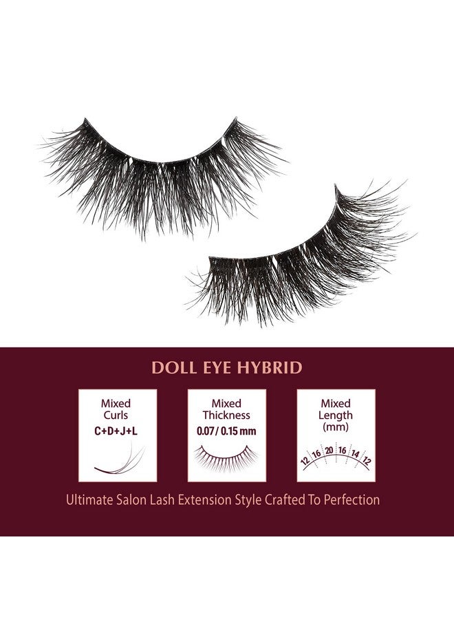 iEnvy I Envy Extension False Lashes Hybrid Salon Clear Invisible Band Strip Natural Look Mixed Volume Curl Eyelashes Wispy Fluffy Cat Eye Fake Lashes (Doll Eye) - Image 3