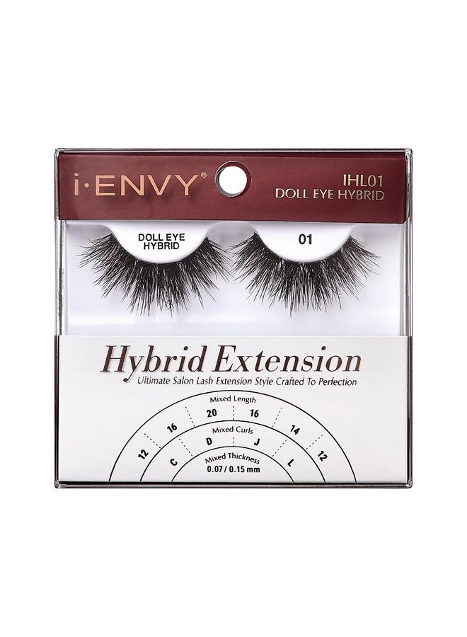 iEnvy I Envy Extension False Lashes Hybrid Salon Clear Invisible Band Strip Natural Look Mixed Volume Curl Eyelashes Wispy Fluffy Cat Eye Fake Lashes (Doll Eye) - Image 2
