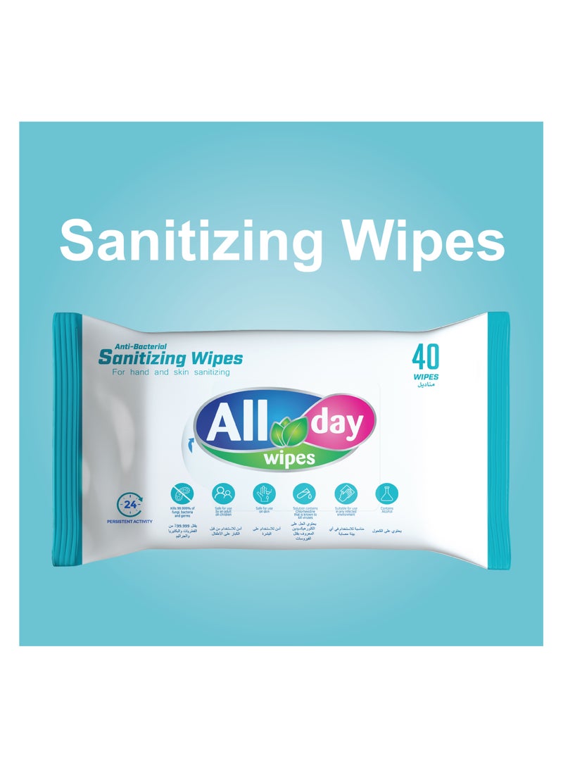 All day wipes All Day Anti-Bacterial Sanitizing Wet Wipes – 40 Count: Kills 99.999% of fungi, bacteria, and germ Stay Protected and Hygienic. (Pack of 3) - Image 5