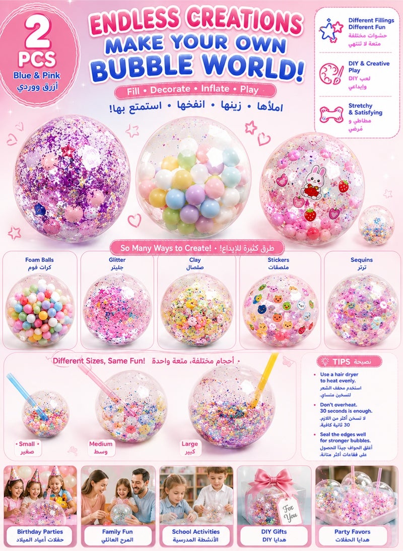 Metoo 2 PCS Nano Tape Bubble Kit with Straws Glitter and Clay DIY Bubble Balloon Craft Set, Double Sided Nano Tape Squishy Maker, Sensory Fidget Toy, Creative Arts and Crafts Gift for Kids Birthday Party - Image 5