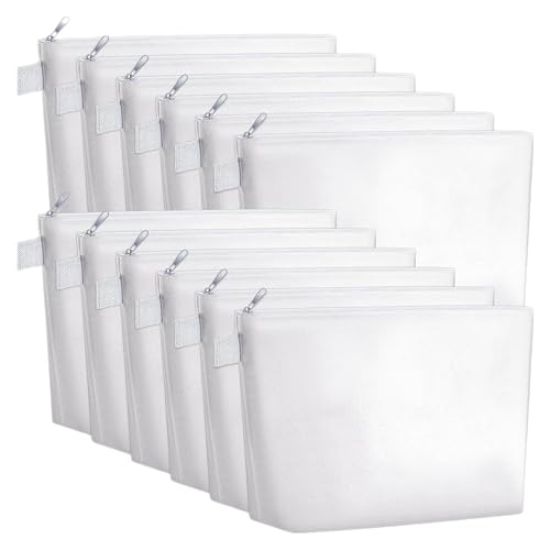 Metsi 12 Pieces Canvas Makeup Bags with Zipper | Plain Cosmetic Pouch for DIY Customization | Travel Toiletry Stationery Makeup Cosmetic Organizer for Women Girls - Plain White - Image 1